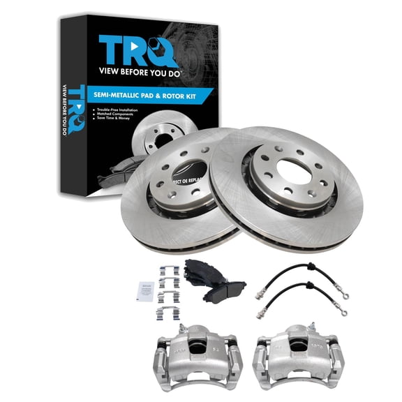 TRQ Front Brake Pad & Rotor Kit Brake Caliper Brake Hose Brake Pads Brake Rotor Semi-Metallic Fits Select 2004-2011 Chevrolet Aveo 2007-2011 Aveo5 2009 Pontiac G3