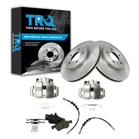 TRQ Front Brake Pad & Rotor Kit Brake Caliper Brake Hose Brake Pads Brake Rotor Semi-Metallic Fits Select 2010 Ford Escape 2009 Mercury Mariner