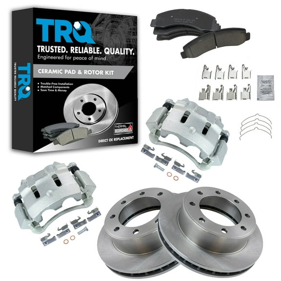 TRQ Front Brake Pad & Rotor Kit Brake Caliper Brake Pads Brake Rotor Ceramic Fits Select 2000-2005 Ford Excursion 2000-2004 F-250 Super Duty F-350 Super Duty