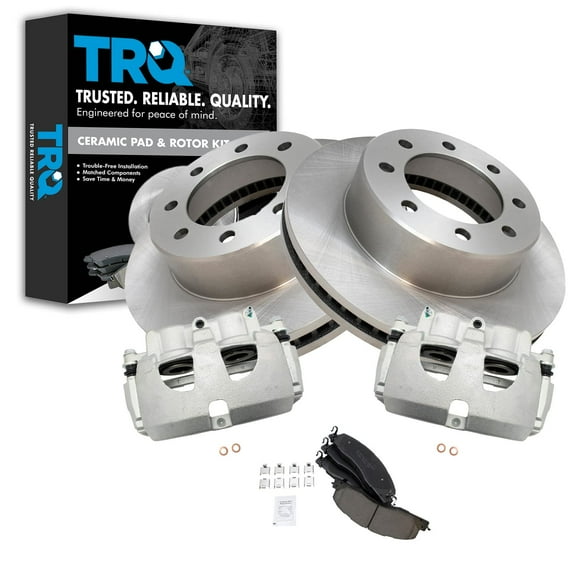 TRQ Front Brake Pad & Rotor Kit Brake Caliper Brake Pads Brake Rotor Ceramic Fits Select 2009-2010 Dodge Ram 2500 Ram 3500 2011-2018 Ram 2500 3500
