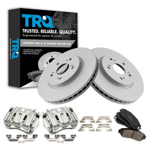 TRQ Front Brake Pad & Rotor Kit Brake Caliper Brake Pads Brake Rotor Ceramic Premium G-Coated Fits Select 2007-2012 Acura RDX 2010-2011 Honda Accord Crosstour 2007-2011 CR-V