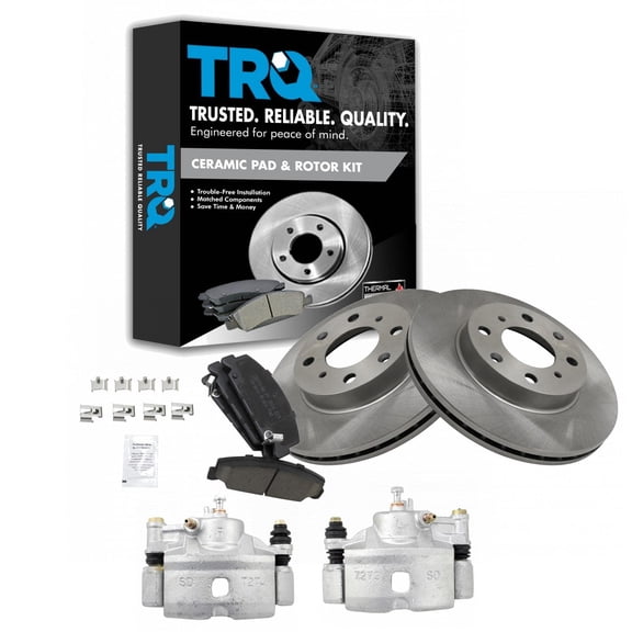 TRQ Front Brake Pad & Rotor Kit Brake Caliper Brake Pads Brake Rotor Ceramic Vented Fits Select 1990-2000 Honda Civic 1993-1997 Civic del Sol 1990-1991 CRX
