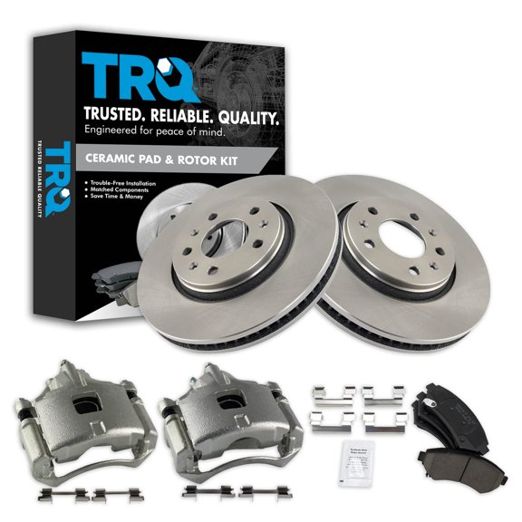 TRQ Front Brake Pad & Rotor Kit Brake Caliper Brake Pads Brake Rotor Ceramic Vented Fits Select 2003-2004 Cadillac Seville