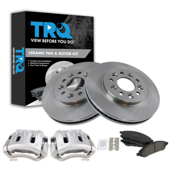 TRQ Front Brake Pad & Rotor Kit Brake Caliper Brake Pads Brake Rotor Ceramic Vented Fits Select 2004-2007 Ford Freestar Mercury Monterey