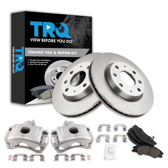 TRQ Front Brake Pad & Rotor Kit Brake Caliper Brake Pads Brake Rotor Ceramic Vented Fits Select 2004-2009 Kia Spectra 2005-2009 Spectra5