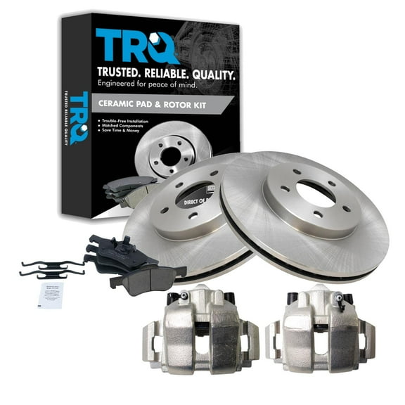 TRQ Front Brake Pad & Rotor Kit Brake Caliper Brake Pads Brake Rotor Ceramic Vented Fits Select 2005-2010 Ford Escape 2005-2009 Mercury Mariner