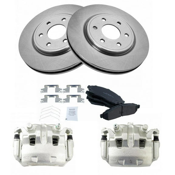 TRQ Front Brake Pad & Rotor Kit Brake Caliper Brake Pads Brake Rotor Ceramic Vented Fits Select 2005-2019 Nissan Frontier 2005-2012 Pathfinder 2005-2015 Xterra