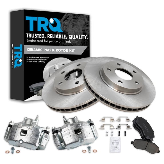 TRQ Front Brake Pad & Rotor Kit Brake Caliper Brake Pads Brake Rotor Ceramic Vented Fits Select 2008-2016 Mitsubishi Lancer