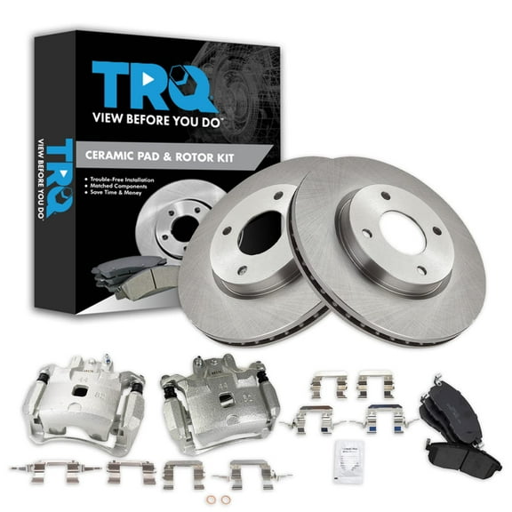 TRQ Front Brake Pad & Rotor Kit Brake Caliper Brake Pads Brake Rotor Ceramic Vented Fits Select 2009-2014 Nissan Cube 2007-2012 Versa