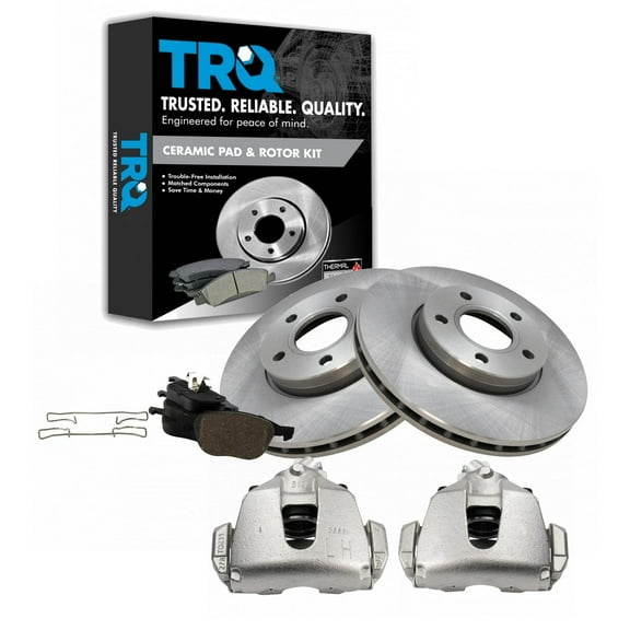 TRQ Front Brake Pad & Rotor Kit Brake Caliper Brake Pads Brake Rotor Ceramic Vented Fits Select 2014-2018 Ford C-Max 2012-2016 Focus