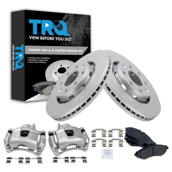 TRQ Front Brake Pad & Rotor Kit Brake Caliper Brake Pads Brake Rotor Ceramic Vented Premium G-Coated Fits Select 2004-2011 Chevrolet Aveo 2007-2011 Aveo5 2013-2015 Spark 2009 Pontiac G3