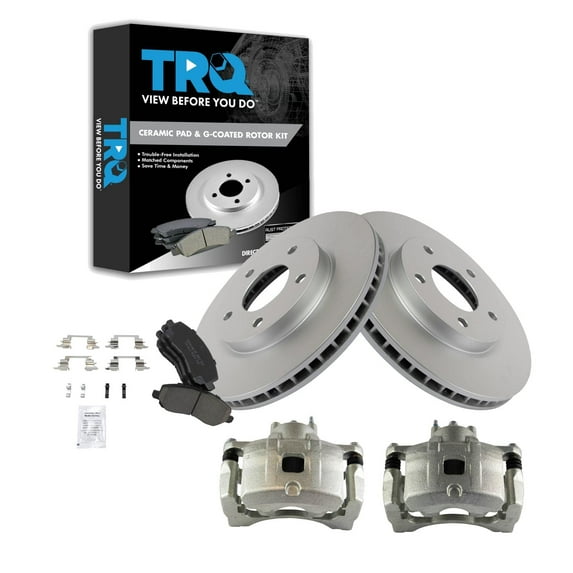 TRQ Front Brake Pad & Rotor Kit Brake Caliper Brake Pads Brake Rotor Ceramic Vented Premium G-Coated Fits Select 2007-2012 Dodge Caliber