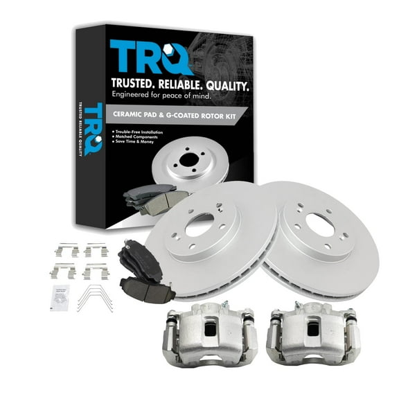 TRQ Front Brake Pad & Rotor Kit Brake Caliper Brake Pads Brake Rotor Ceramic Vented Premium G-Coated Fits Select 2011-2014 Acura TSX 2011-2012 Honda Accord