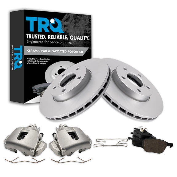 TRQ Front Brake Pad and Rotor Set Ceramic Vented G Coated Rotors Calipers Fits 2014-2018 Ford C-Max 2012-2016 Focus