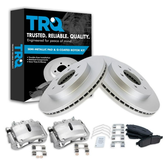 TRQ Front Brake Pad & Rotor Kit Brake Caliper Brake Pads Brake Rotor Semi-Metallic Premium G-Coated Fits Select 2004 Ford F-150
