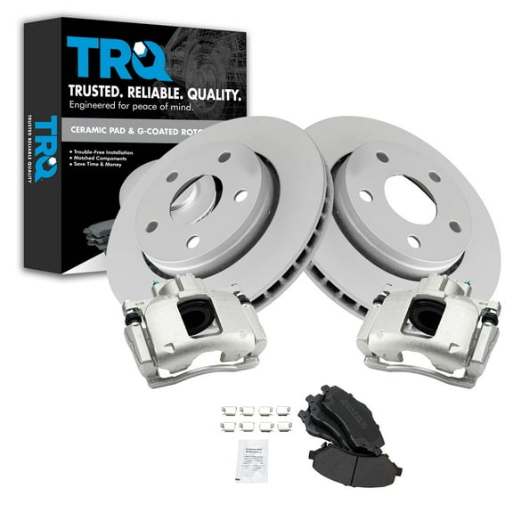 TRQ Front Brake Pad & Rotor Kit Brake Caliper Brake Pads Brake Rotor Semi-Metallic Premium G-Coated Fits Select 2007-2012 Jeep Wrangler
