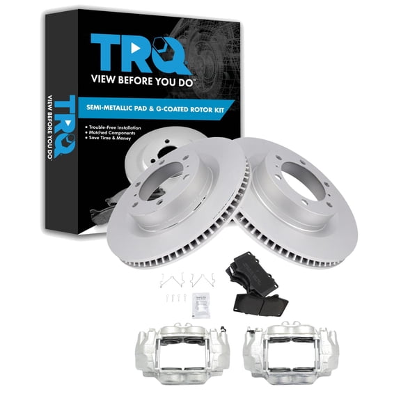 TRQ Front Brake Pad & Rotor Kit Brake Caliper Brake Pads Brake Rotor Semi-Metallic Premium G-Coated Fits Select 2010-2015 Lexus GX460 Toyota 4Runner