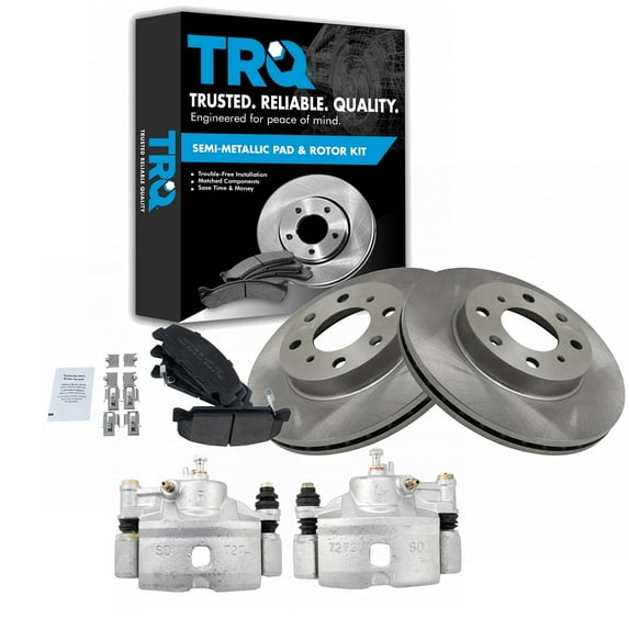 TRQ Front Brake Pad & Rotor Kit Brake Caliper Brake Pads Brake Rotor Semi-Metallic Vented Fits Select 1990-2000 Honda Civic 1993-1997 Civic del Sol 1990-1991 CRX