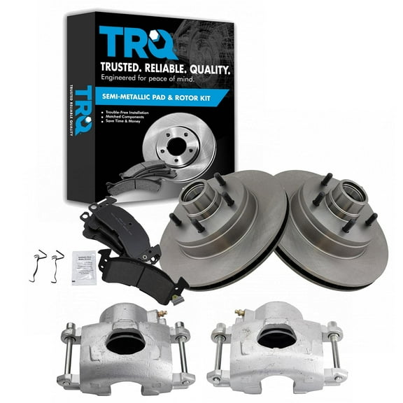TRQ Front Brake Pad & Rotor Kit Brake Caliper Brake Pads Brake Rotor Semi-Metallic Vented Fits Select 1991-1996 Buick Roadmaster 1991-1992 Cadillac Brougham Chevrolet Caprice