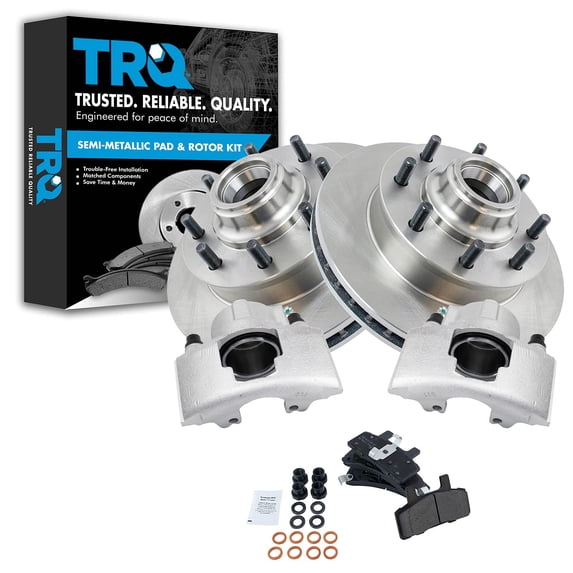 TRQ Front Brake Pad & Rotor Kit Brake Caliper Brake Pads Brake Rotor Semi-Metallic Vented Fits Select 1992-1999 Chevrolet C1500 Suburban 1995-1997 Tahoe GMC Yukon