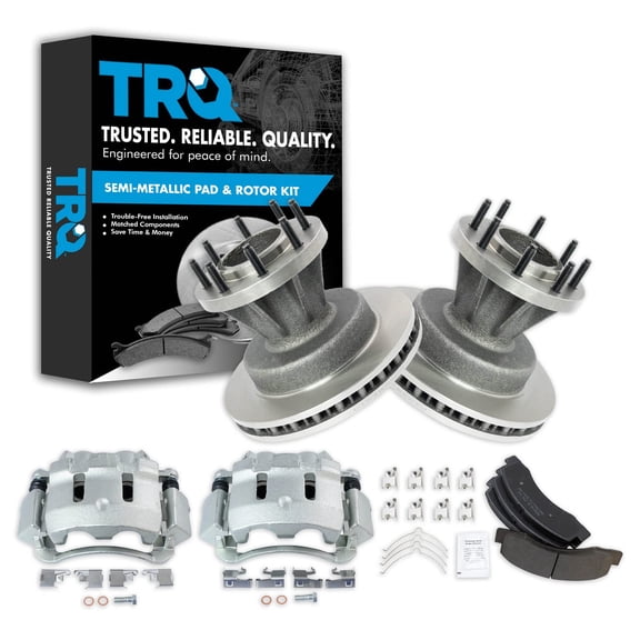 TRQ Front Brake Pad & Rotor Kit Brake Caliper Brake Pads Brake Rotor Semi-Metallic Vented Fits Select 1999-2002 Ford F-350 Super Duty