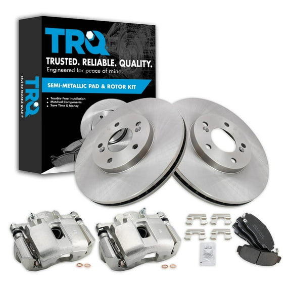 TRQ Front Brake Pad & Rotor Kit Brake Caliper Brake Pads Brake Rotor Semi-Metallic Vented Fits Select 1999-2004 Acura RL