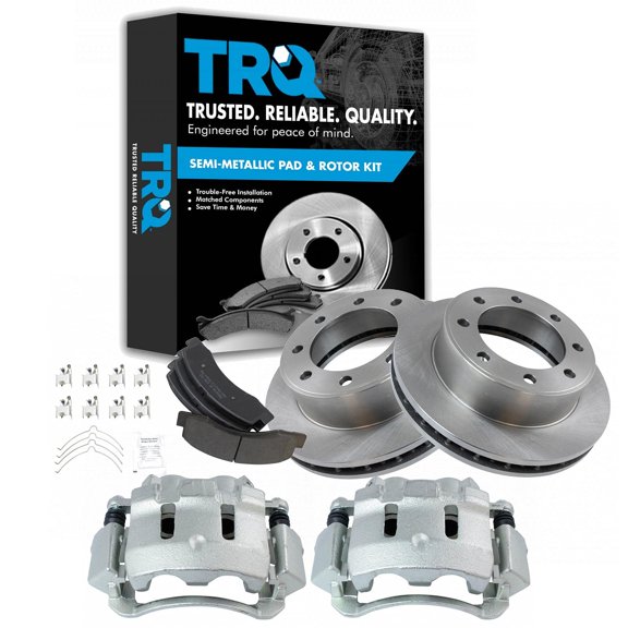 TRQ Front Brake Pad & Rotor Kit Brake Caliper Brake Pads Brake Rotor Semi-Metallic Vented Fits Select 2000-2005 Ford Excursion 2000-2004 F-250 Super Duty F-350 Super Duty