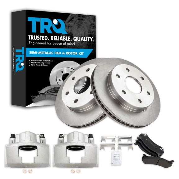 TRQ Front Brake Pad & Rotor Kit Brake Caliper Brake Pads Brake Rotor Semi-Metallic Vented Fits Select 2000 Chevrolet Tahoe