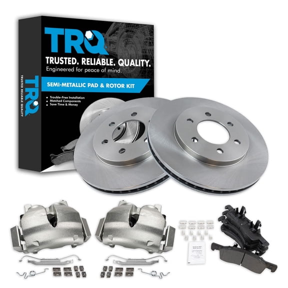 TRQ Front Brake Pad & Rotor Kit Brake Caliper Brake Pads Brake Rotor Semi-Metallic Vented Fits Select 2003-2006 Ford Expedition Lincoln Navigator