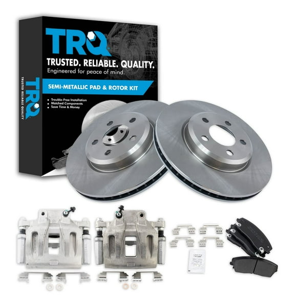 TRQ Front Brake Pad & Rotor Kit Brake Caliper Brake Pads Brake Rotor Semi-Metallic Vented Fits Select 2005-2010 Chrysler 300 2009-2011 Dodge Challenger 2006-2011 Charger 2005-2008 Magnum