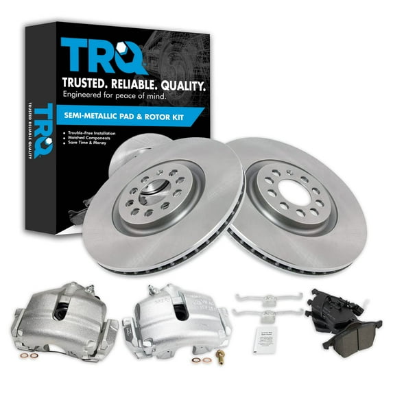 TRQ Front Brake Pad & Rotor Kit Brake Caliper Brake Pads Brake Rotor Semi-Metallic Vented Fits Select 2005 Volkswagen Jetta