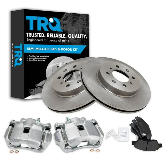 TRQ Front Brake Pad & Rotor Kit Brake Caliper Brake Pads Brake Rotor Semi-Metallic Vented Fits Select 2009-2013 Honda Fit