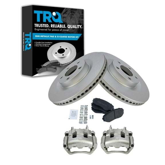 TRQ Front Brake Pad & Rotor Kit Brake Caliper Brake Pads Brake Rotor Semi-Metallic Vented Premium G-Coated Fits Select 2007-2009 Ford Edge 2007-2008 Lincoln MKX