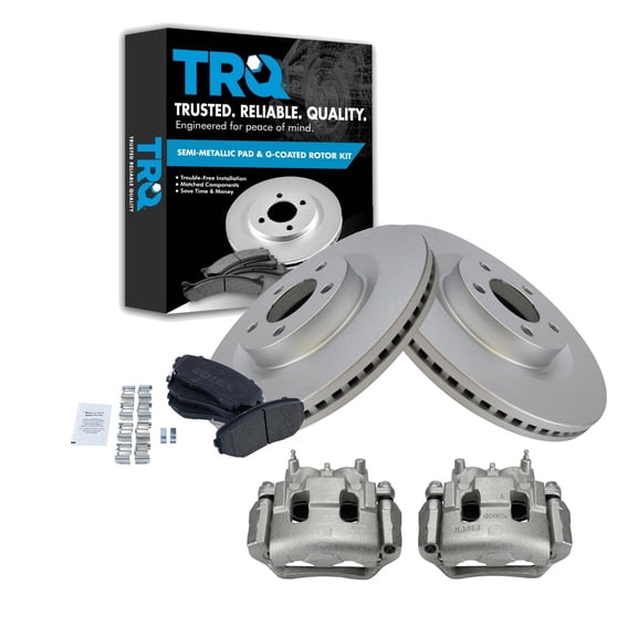 TRQ Front Brake Pad & Rotor Kit Brake Caliper Brake Pads Brake Rotor Semi-Metallic Vented Premium G-Coated Fits Select 2007-2014 Ford Edge 2007-2015 Lincoln MKX