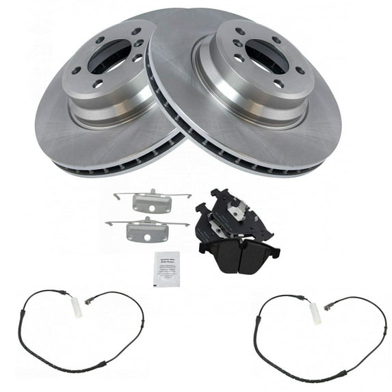 TRQ Front Brake Pad & Rotor Kit Brake Pad Wear Sensor Brake Pads Brake Rotor Semi-Metallic Fits Select 2002-2005 BMW 745i 745Li 2006-2008 750i 750Li 2004-2006 760i 2003-2008 760Li