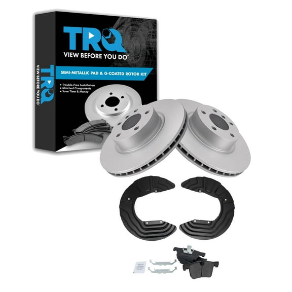 TRQ Front Brake Pad & Rotor Kit Brake Pads Brake Rotor Brake Rotor Backing Plate Semi-Metallic Fits Select 2011-2017 BMW X3 2015-2018 X4