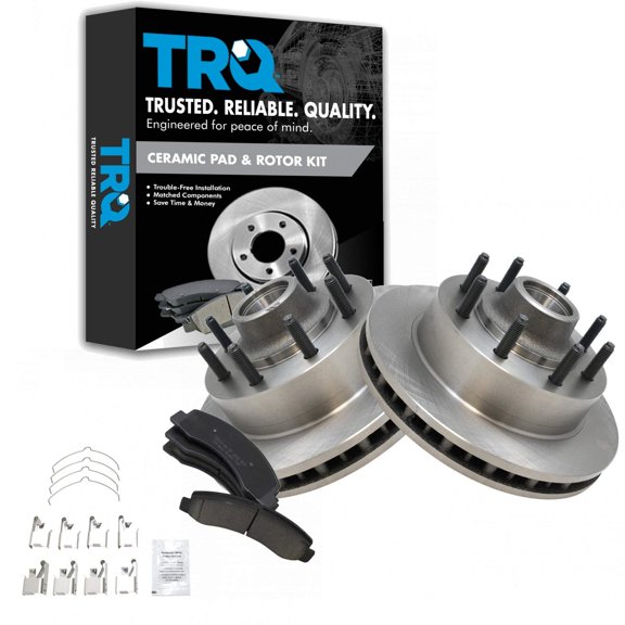 TRQ Front Brake Pad & Rotor Kit Brake Pads Brake Rotor Ceramic Fits Select 2000-2002 Ford Excursion F-250 Super Duty F-350 Super Duty