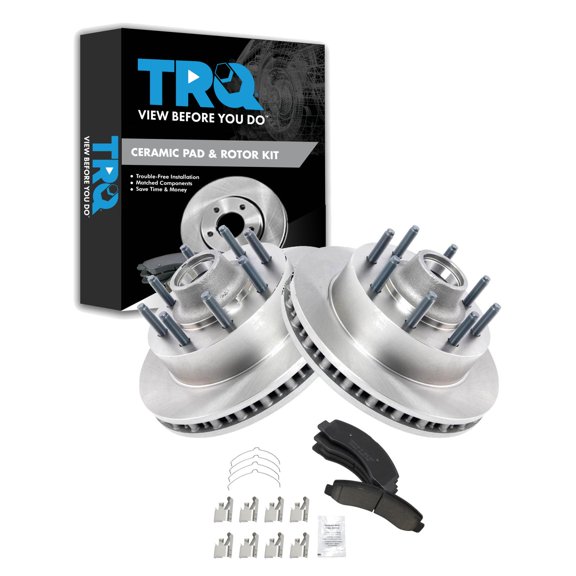 TRQ Front Brake Pad & Rotor Kit Brake Pads Brake Rotor Ceramic Fits Select 2003-2004 Ford Excursion F-250 Super Duty F-350 Super Duty