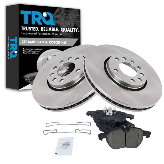 TRQ Front Ceramic Brake Pad and Rotor Set Fits 04-11 Saab 9-3 2003 Arc Linear Vector with 302mm Diameter Front Rotors Models