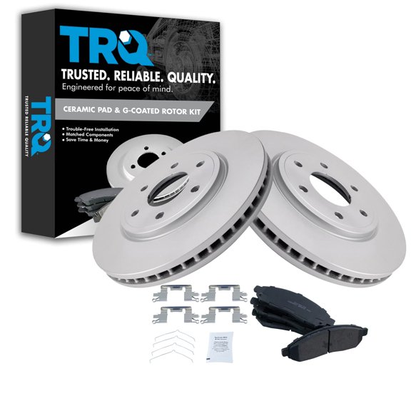 TRQ Front Brake Pad & Rotor Kit Brake Pads Brake Rotor Ceramic Premium G-Coated Fits Select 2005-2017 Nissan Frontier 2009-2012 Suzuki Equator