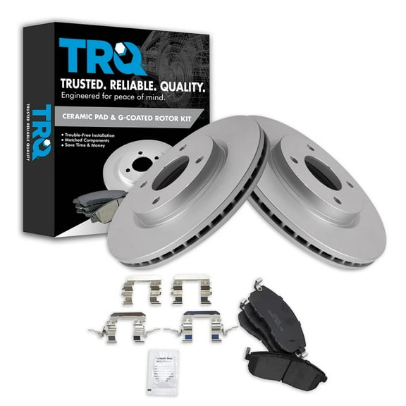 TRQ Front Brake Pad & Rotor Kit Brake Pads Brake Rotor Ceramic Premium G-Coated Fits Select 2009-2014 Nissan Cube 2007-2012 Sentra Versa