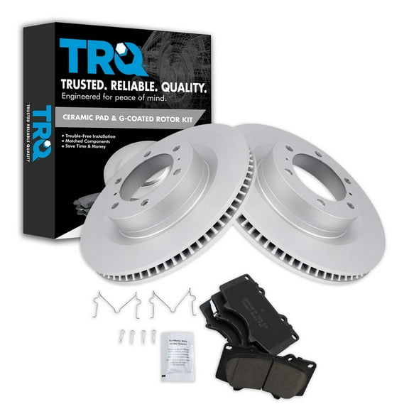 TRQ Front Brake Pad & Rotor Kit Brake Pads Brake Rotor Ceramic Premium G-Coated Fits Select 2010-2019 Lexus GX460 Toyota 4Runner