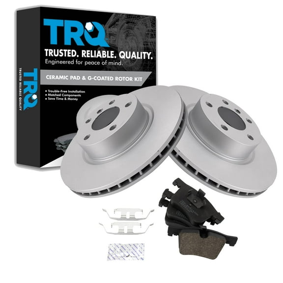 TRQ Front Brake Pad & Rotor Kit Brake Pads Brake Rotor Ceramic Premium G-Coated Fits Select 2011-2017 BMW X3 2015-2018 X4