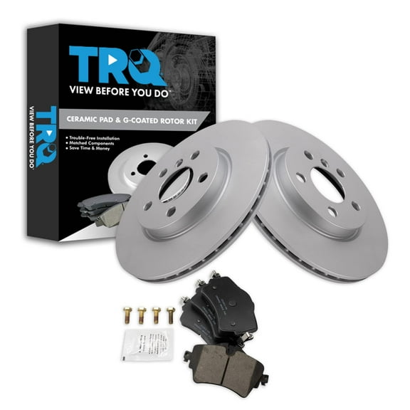 TRQ Front Brake Pad & Rotor Kit Brake Pads Brake Rotor Ceramic Premium G-Coated Fits Select 2014-2019 Mini Cooper 2016-2018 Cooper Clubman