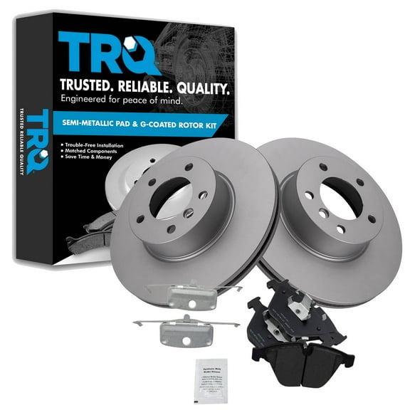TRQ Front Brake Pad & Rotor Kit Brake Pads Brake Rotor Semi-Metallic Premium G-Coated Fits Select 2007-2013 BMW 328i 2009-2013 328i xDrive 2007-2008 328xi 2013-2015 X1