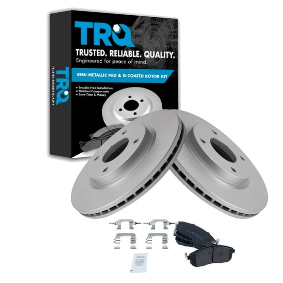 TRQ Front Brake Pad & Rotor Kit Brake Pads Brake Rotor Semi-Metallic Premium G-Coated Fits Select 2009-2014 Nissan Cube 2007-2012 Sentra Versa