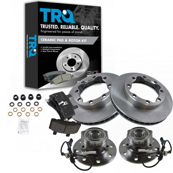 TRQ Front Brake Pad & Rotor Kit Brake Pads Brake Rotor Wheel Hub Bearing Assembly Ceramic Fits Select 1995-1999 Chevrolet K1500 Suburban K2500 K2500 Suburban 1994-2000 K3500 GMC