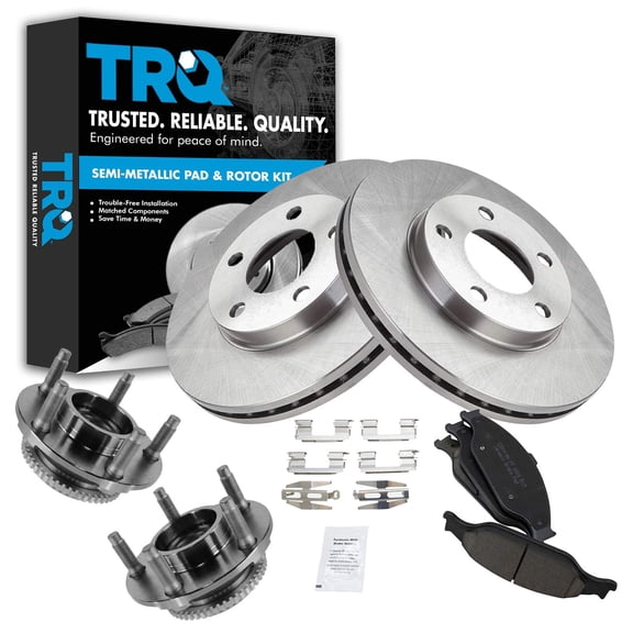 TRQ Front Brake Pad & Rotor Kit Brake Pads Brake Rotor Wheel Hub Bearing Assembly Ceramic Fits Select 1999-2004 Ford Mustang