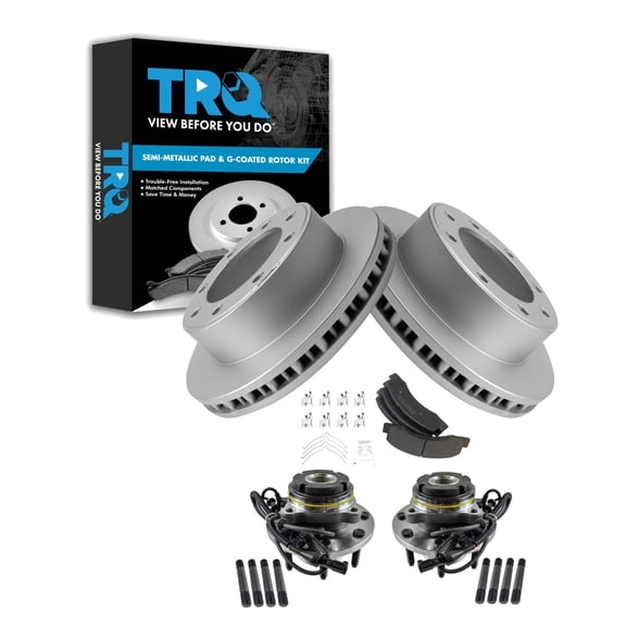 TRQ Front Brake Pad & Rotor Kit Brake Pads Brake Rotor Wheel Hub Bearing Assembly Semi-Metallic Fits 2002-2005 Ford Excursion 2003-2004 F-250 Super Duty F-350 Super Duty