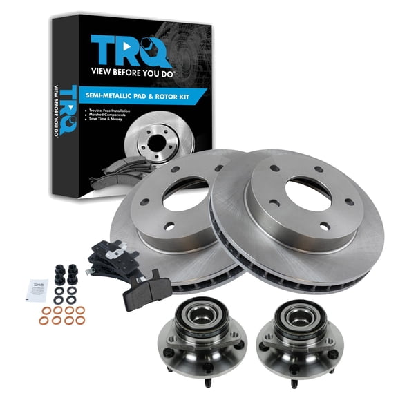 TRQ Front Brake Pad & Rotor Kit Brake Pads Brake Rotor Wheel Hub Bearing Assembly Semi-Metallic Fits Select 1994-1999 Dodge Ram 1500